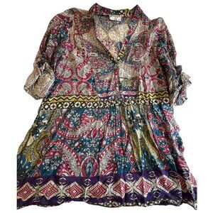 Semi-sheer paisley boho top with pintuck stitching from Magazine Lady - 1X